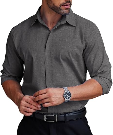 COOFANDY Men's Formal Dress Shirt Hidden Button Front Wrinkle Free Shirt Regular Fit Stretch Business Casual Shirts S-XXXL