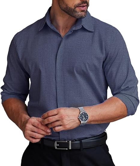 COOFANDY Men's Formal Dress Shirt Hidden Button Front Wrinkle Free Shirt Regular Fit Stretch Business Casual Shirts S-XXXL