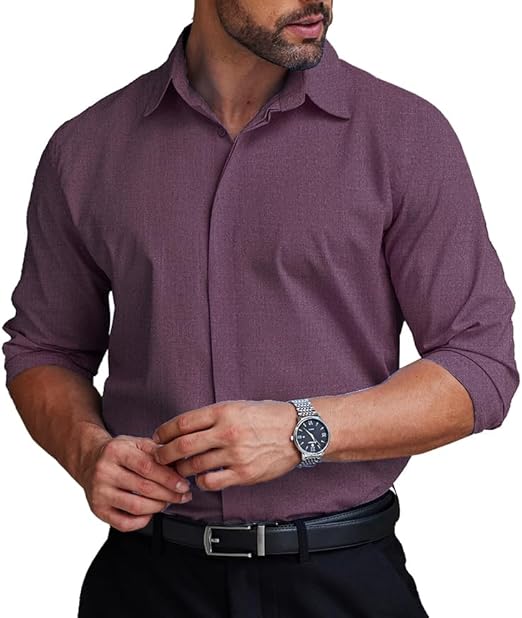 COOFANDY Men's Formal Dress Shirt Hidden Button Front Wrinkle Free Shirt Regular Fit Stretch Business Casual Shirts S-XXXL