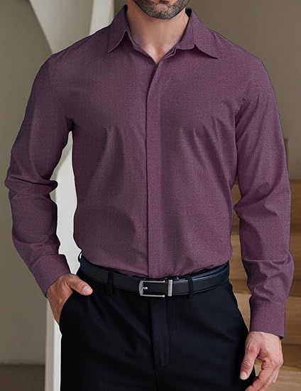 COOFANDY Men's Formal Dress Shirt Hidden Button Front Wrinkle Free Shirt Regular Fit Stretch Business Casual Shirts S-XXXL