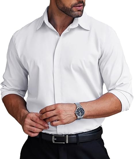 COOFANDY Men's Formal Dress Shirt Hidden Button Front Wrinkle Free Shirt Regular Fit Stretch Business Casual Shirts S-XXXL