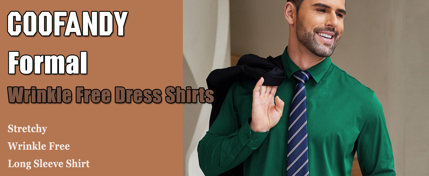 COOFANDY Mens Dress Shirts Long Sleeve 4-Way Stretch Wrinkle Free Shirts Button Down Business Formal Shirts S-XXXL