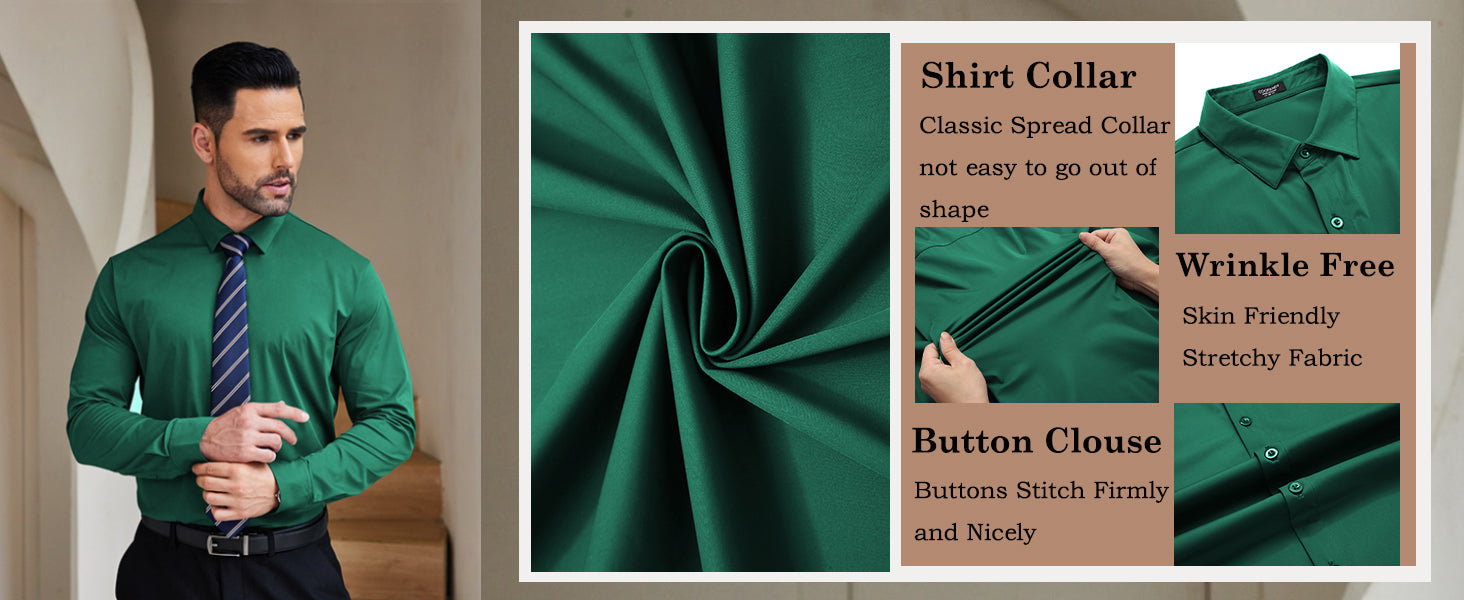 COOFANDY Mens Dress Shirts Long Sleeve 4-Way Stretch Wrinkle Free Shirts Button Down Business Formal Shirts S-XXXL