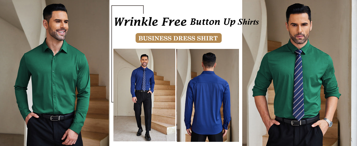 COOFANDY Mens Dress Shirts Long Sleeve 4-Way Stretch Wrinkle Free Shirts Button Down Business Formal Shirts S-XXXL