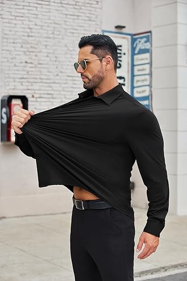 COOFANDY Mens Dress Shirts Long Sleeve 4-Way Stretch Wrinkle Free Shirts Button Down Business Formal Shirts S-XXXL