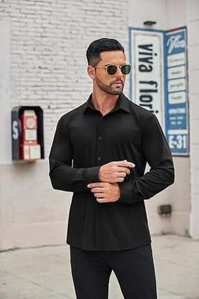 COOFANDY Mens Dress Shirts Long Sleeve 4-Way Stretch Wrinkle Free Shirts Button Down Business Formal Shirts S-XXXL