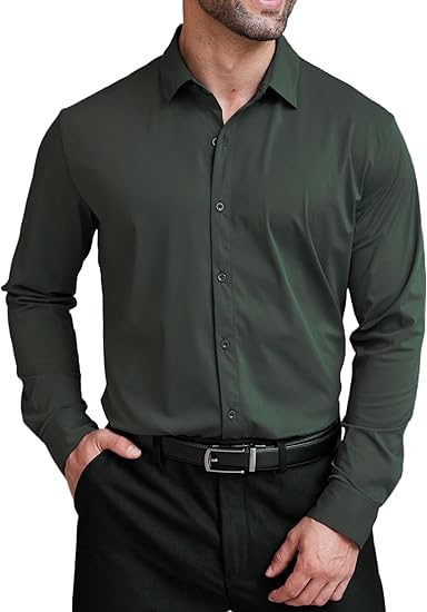 COOFANDY Mens Dress Shirts Long Sleeve 4-Way Stretch Wrinkle Free Shirts Button Down Business Formal Shirts S-XXXL