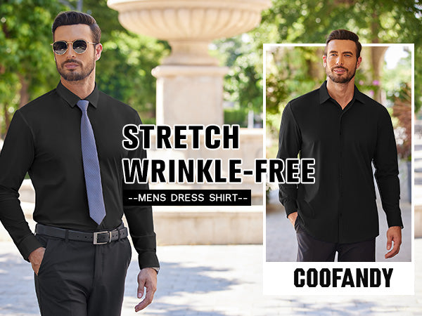 COOFANDY Men's Muscle Fit Dress Shirts Wrinkle Free Long Sleeve Button Down Shirt Stretch Business Shirt