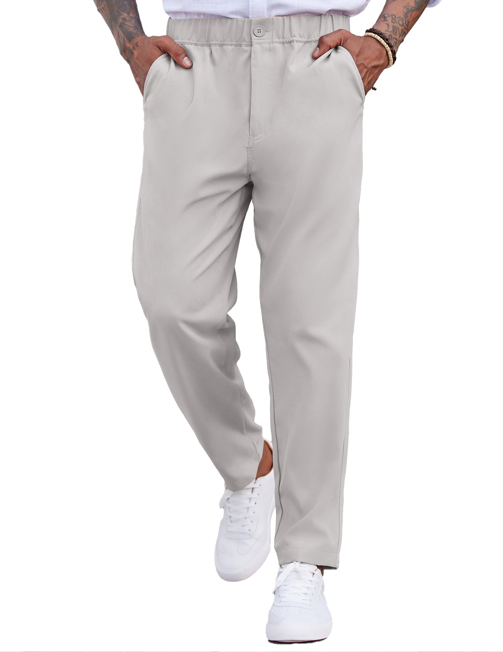 COOFANDY Men's Casual Pants Relaxed Fit Flat Front Expandable Waist Chino Slack Trousers