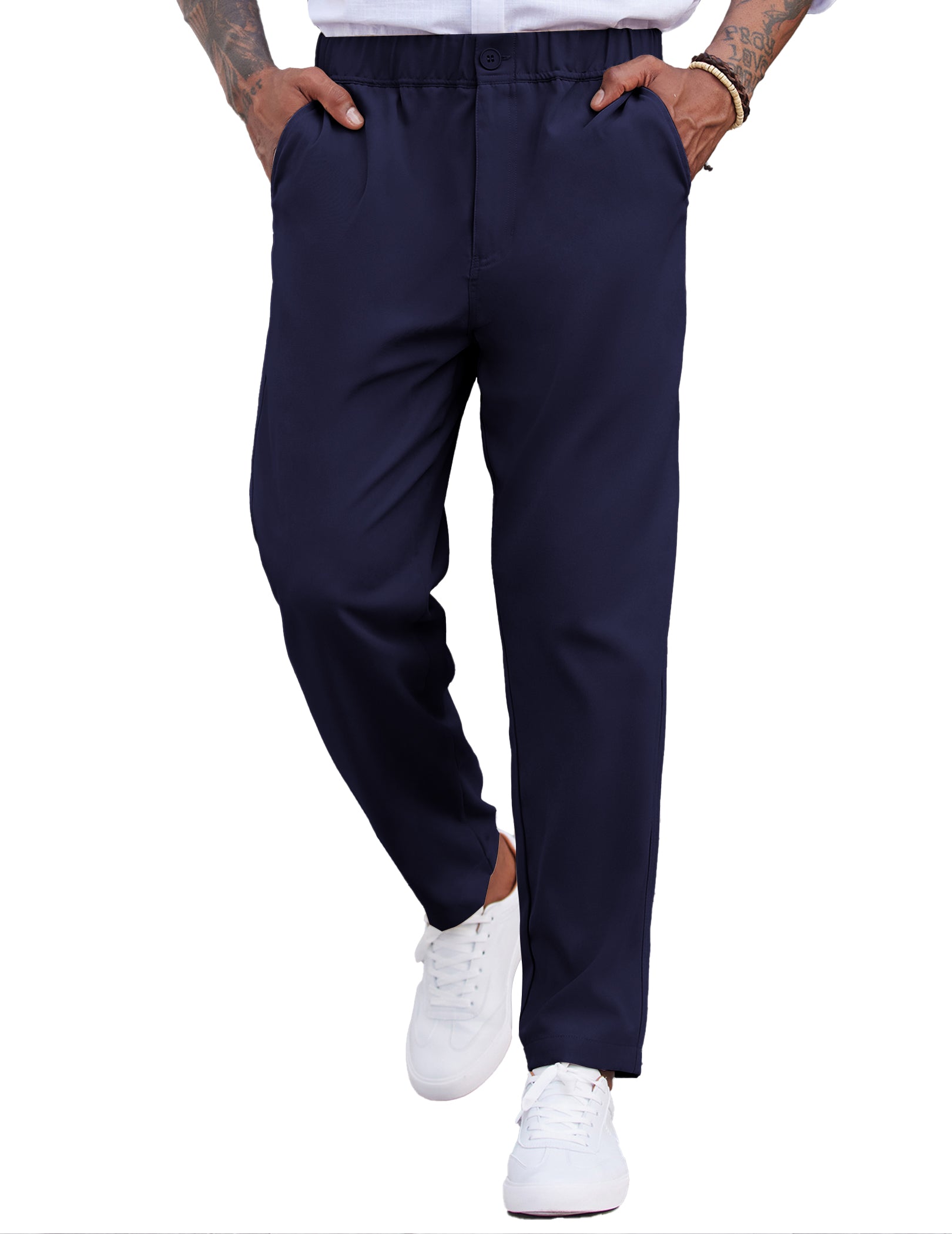 COOFANDY Men's Casual Pants Relaxed Fit Flat Front Expandable Waist Chino Slack Trousers