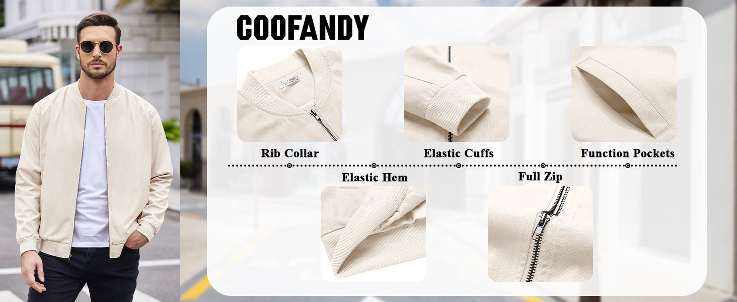COOFANDY Men's Cotton Bomber Jacket Lightweight Flight Jackets Casual Softshell Varisty Jacket S-XXL
