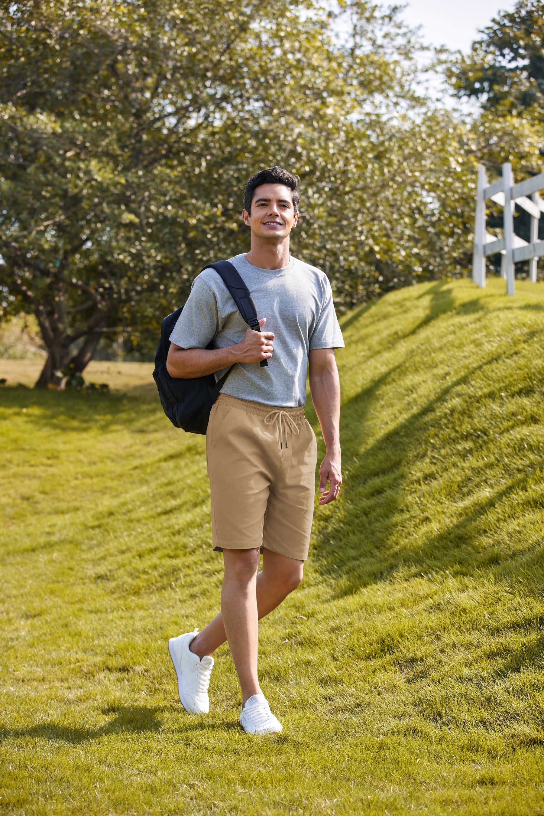 COOFANDY Mens Casual Elastic Waist Pull On Shorts Cotton Drawstring Relaxed Fit Summer Dress Shorts with Pockets