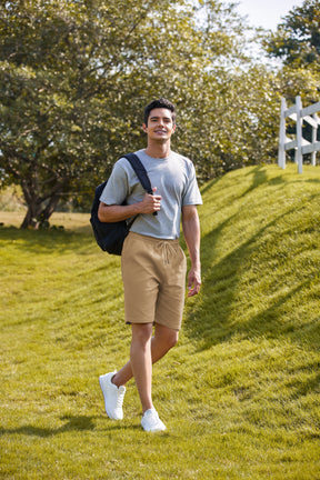 COOFANDY Mens Casual Elastic Waist Pull On Shorts Cotton Drawstring Relaxed Fit Summer Dress Shorts with Pockets