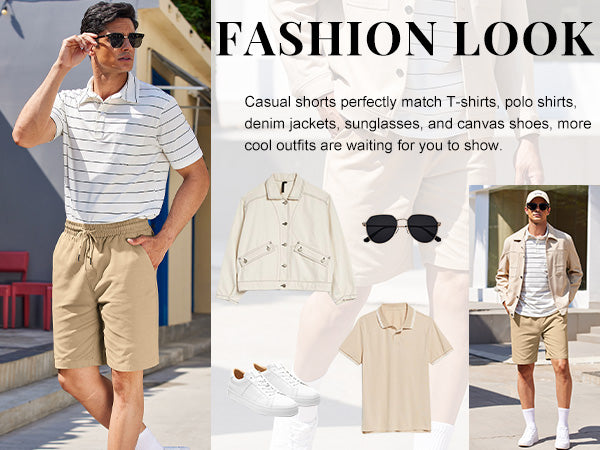 COOFANDY Mens Casual Elastic Waist Pull On Shorts Cotton Drawstring Relaxed Fit Summer Dress Shorts with Pockets