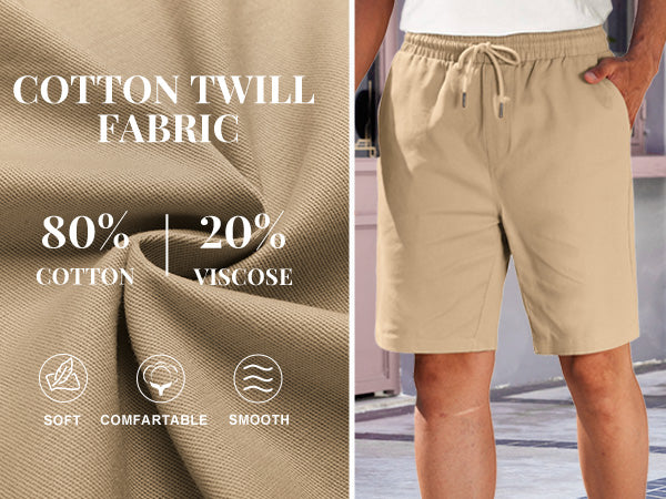 COOFANDY Mens Casual Elastic Waist Pull On Shorts Cotton Drawstring Relaxed Fit Summer Dress Shorts with Pockets