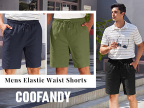 COOFANDY Mens Casual Elastic Waist Pull On Shorts Cotton Drawstring Relaxed Fit Summer Dress Shorts with Pockets