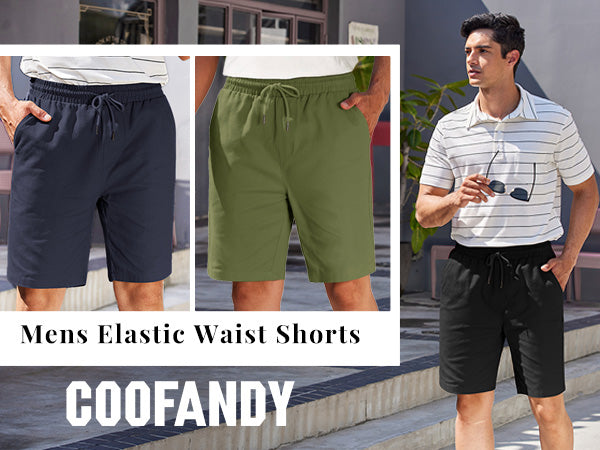COOFANDY Mens Casual Elastic Waist Pull On Shorts Cotton Drawstring Relaxed Fit Summer Dress Shorts with Pockets