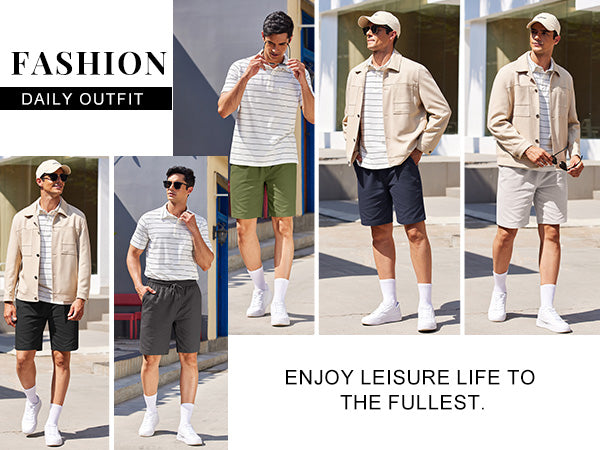COOFANDY Mens Casual Elastic Waist Pull On Shorts Cotton Drawstring Relaxed Fit Summer Dress Shorts with Pockets
