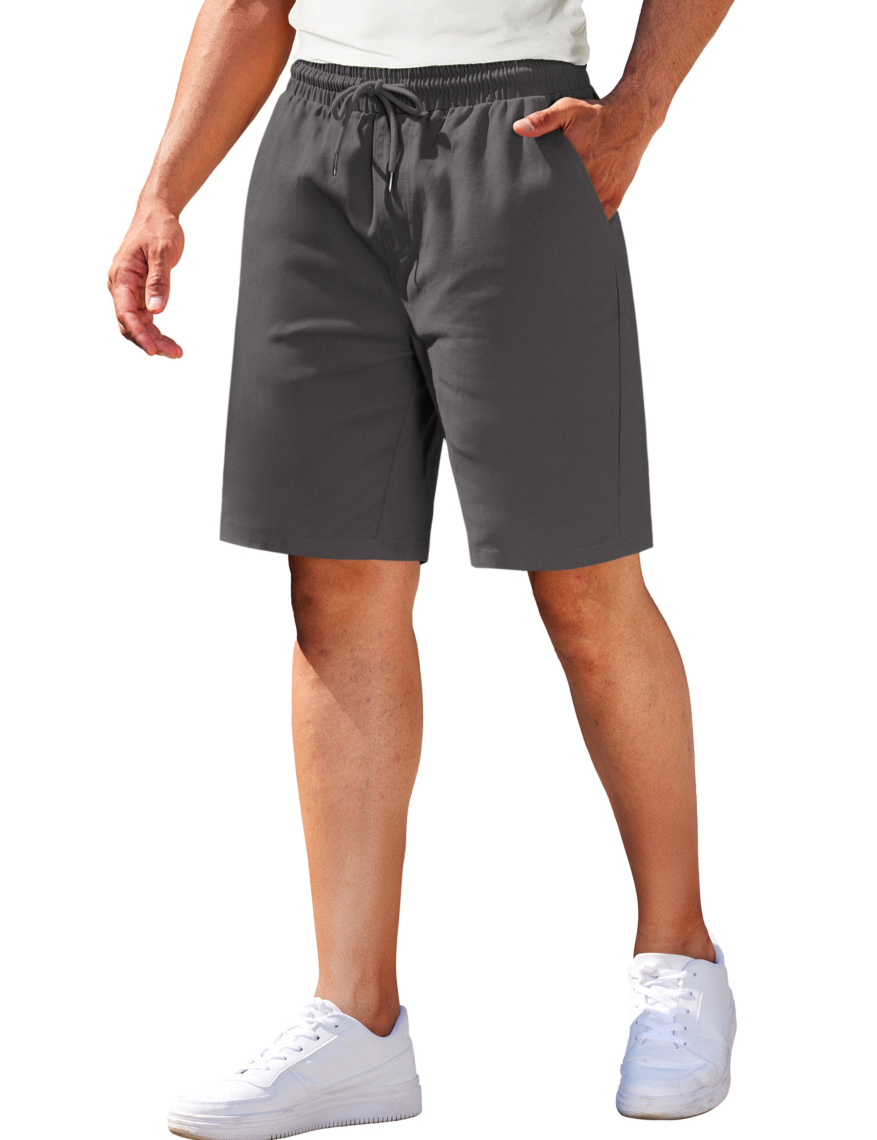 COOFANDY Mens Casual Elastic Waist Pull On Shorts Cotton Drawstring Relaxed Fit Summer Dress Shorts with Pockets