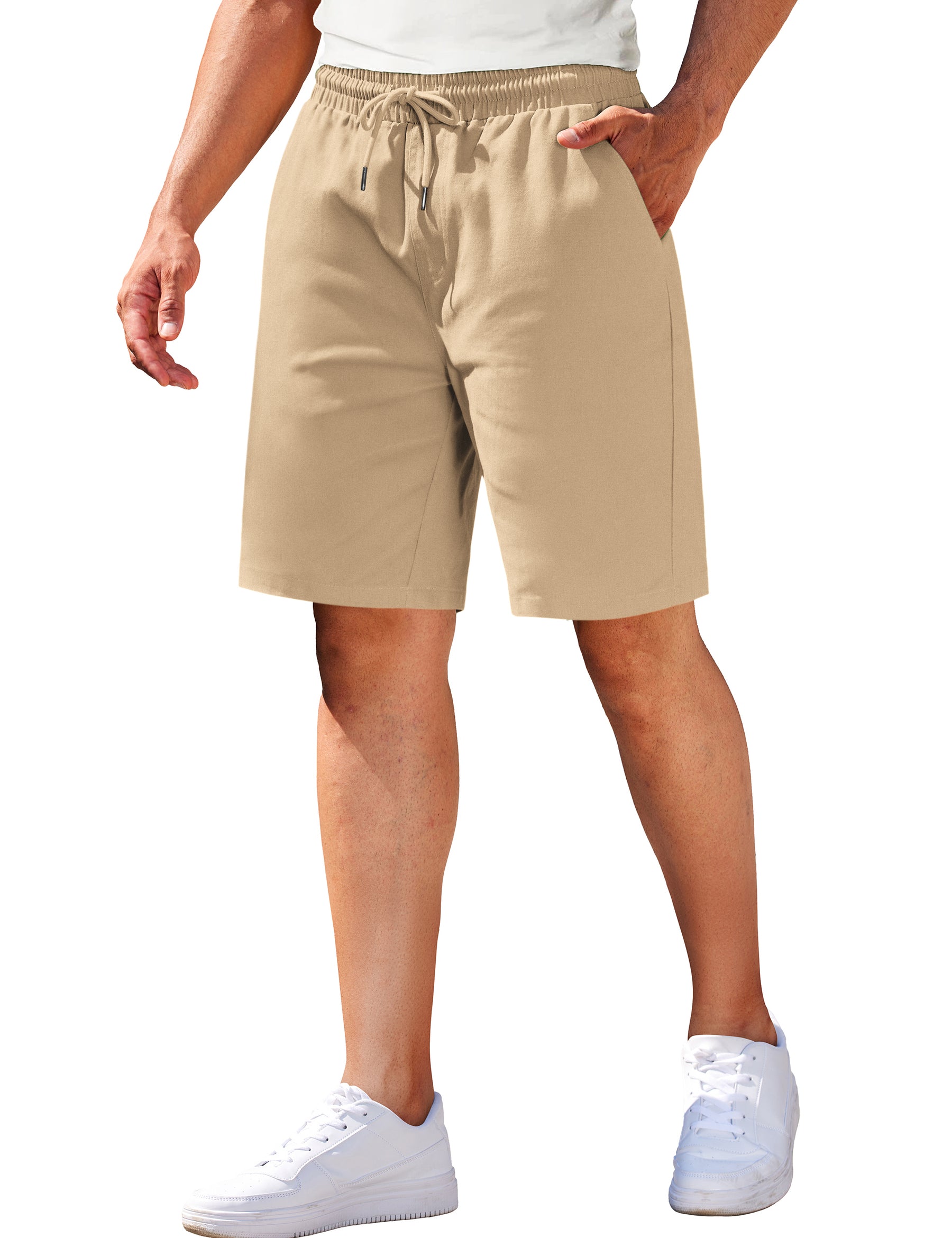 COOFANDY Mens Casual Elastic Waist Pull On Shorts Cotton Drawstring Relaxed Fit Summer Dress Shorts with Pockets