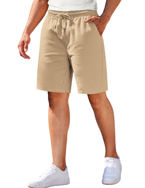 COOFANDY Mens Casual Elastic Waist Pull On Shorts Cotton Drawstring Relaxed Fit Summer Dress Shorts with Pockets