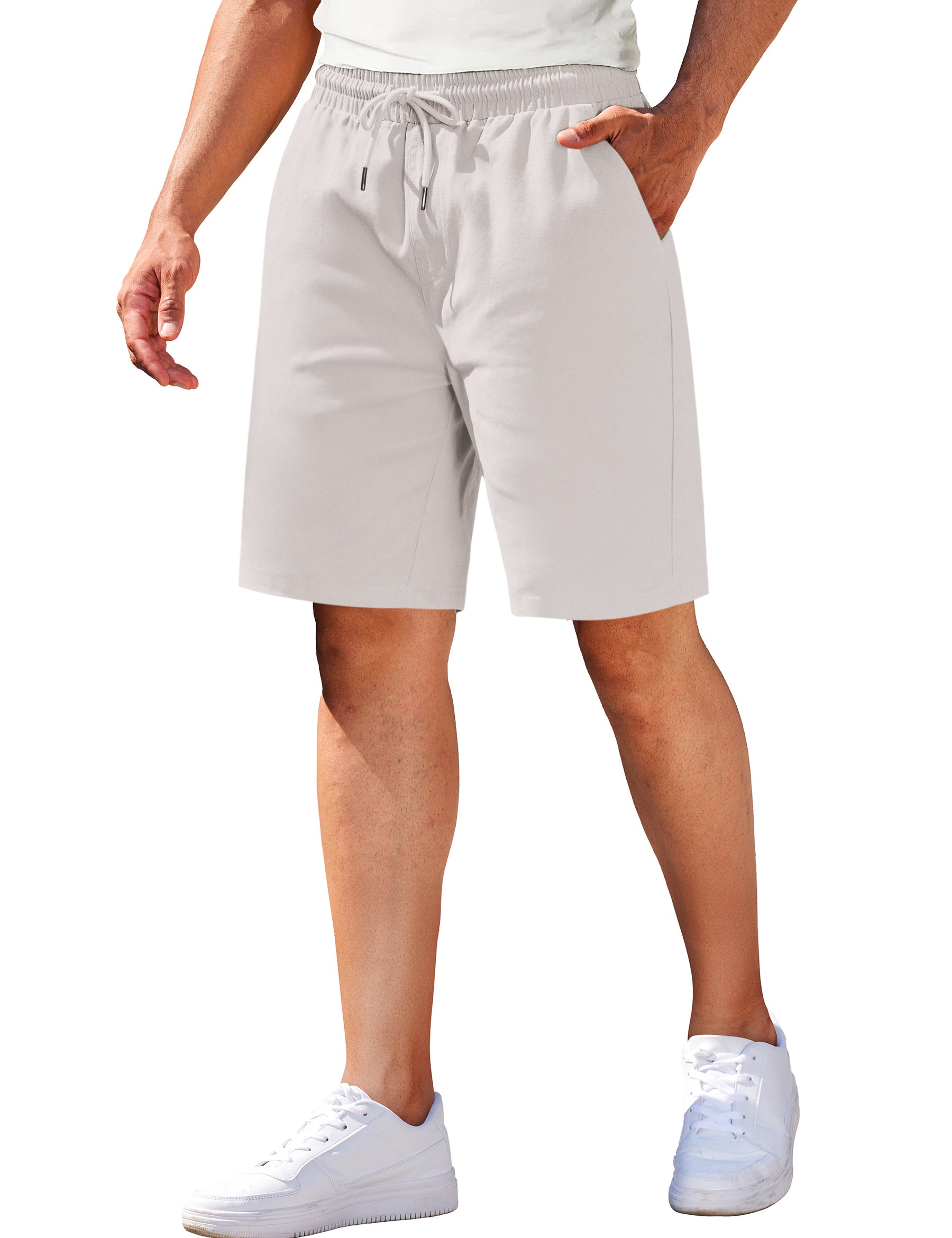 COOFANDY Mens Casual Elastic Waist Pull On Shorts Cotton Drawstring Relaxed Fit Summer Dress Shorts with Pockets
