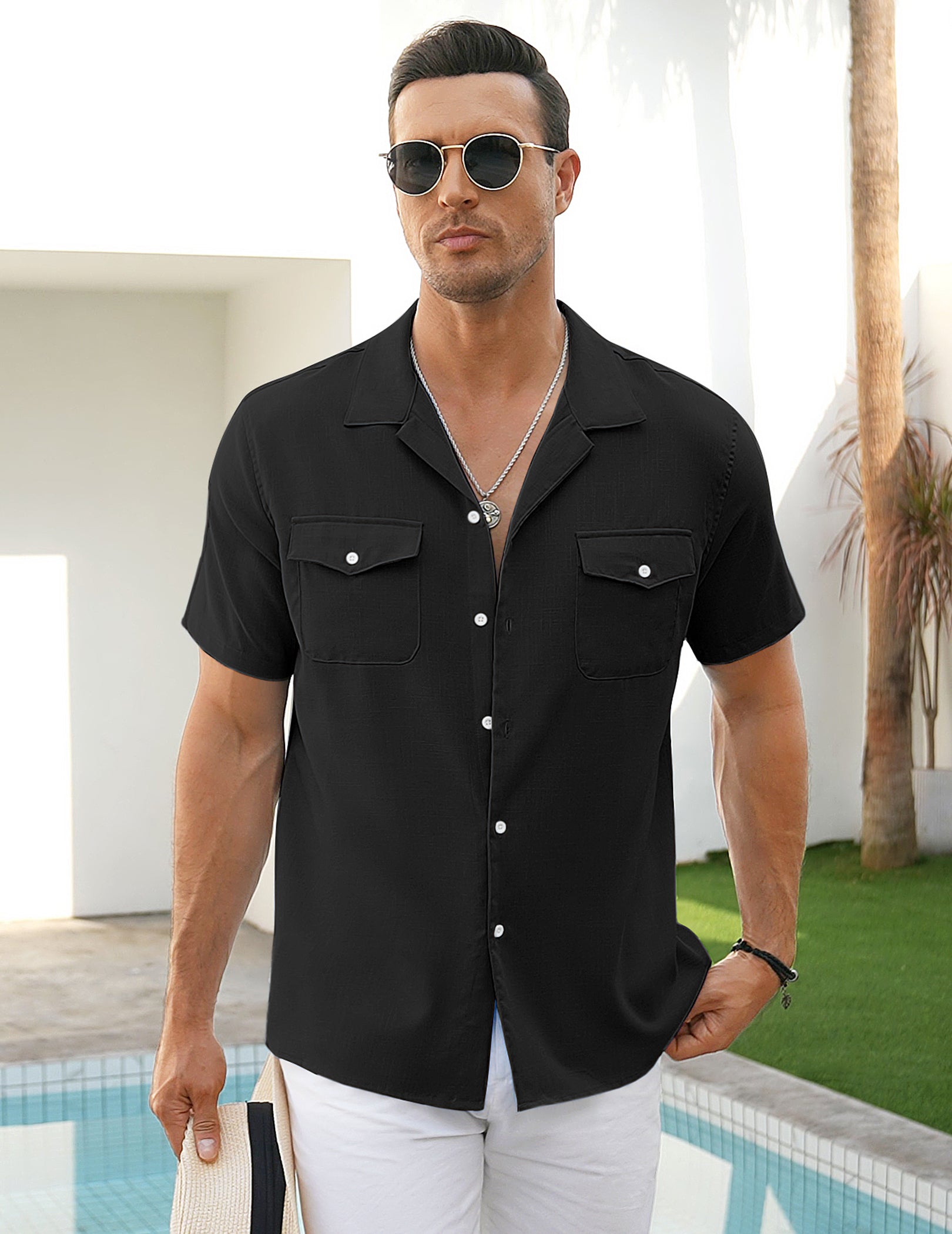 COOFANDY Men's Linen Short Sleeve Button Down Casual Cuban Collar Summer Beach Shirts Vacation Essentials