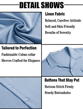 COOFANDY Men's Linen Short Sleeve Button Down Casual Cuban Collar Summer Beach Shirts Vacation Essentials