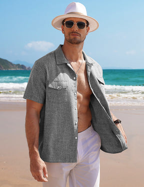 COOFANDY Men's Linen Short Sleeve Button Down Casual Cuban Collar Summer Beach Shirts Vacation Essentials