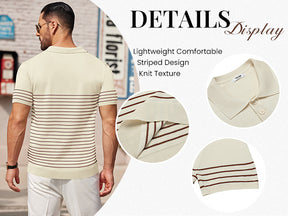 COOFANDY Men's Knit Polo Shirts Short Sleeve Striped Golf Polo Shirts Lightweight Casual Collared T Shirt