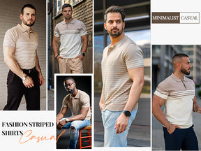 COOFANDY Men's Knit Polo Shirts Short Sleeve Striped Golf Polo Shirts Lightweight Casual Collared T Shirt