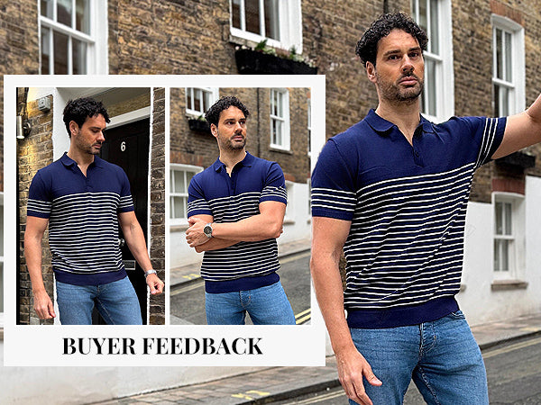 COOFANDY Men's Knit Polo Shirts Short Sleeve Striped Golf Polo Shirts Lightweight Casual Collared T Shirt