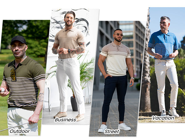 COOFANDY Men's Knit Polo Shirts Short Sleeve Striped Golf Polo Shirts Lightweight Casual Collared T Shirt