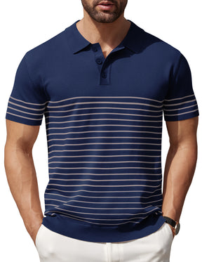 COOFANDY Men's Knit Polo Shirts Short Sleeve Striped Golf Polo Shirts Lightweight Casual Collared T Shirt