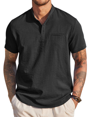 COOFANDY Men's Henley Shirts Band Collar Short Sleeve T-Shirts Casual Summer Beach Shirt Hippie Fashion Hawaiian Shirt