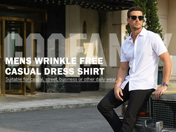 COOFANDY Mens Short Sleeve Wrinkle Free Shirt Casual Button Down Shirt Summer Dress Shirt