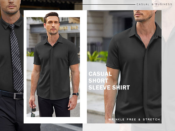 COOFANDY Mens Short Sleeve Wrinkle Free Shirt Casual Button Down Shirt Summer Dress Shirt