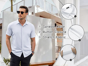 COOFANDY Mens Short Sleeve Wrinkle Free Shirt Casual Button Down Shirt Summer Dress Shirt