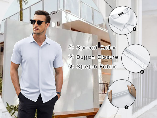 COOFANDY Mens Short Sleeve Wrinkle Free Shirt Casual Button Down Shirt Summer Dress Shirt