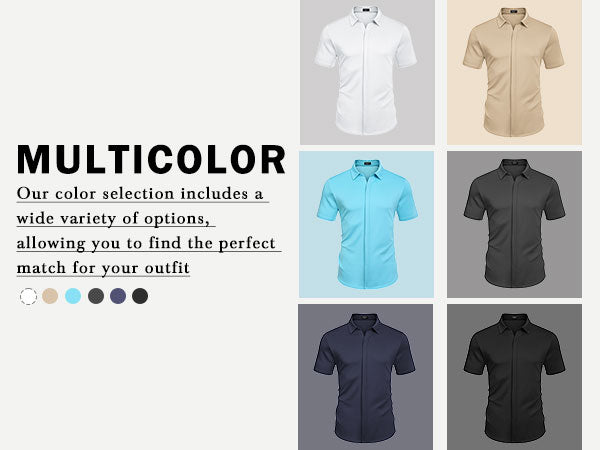 COOFANDY Mens Short Sleeve Wrinkle Free Shirt Casual Button Down Shirt Summer Dress Shirt