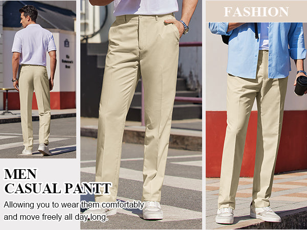 COOFANDY Mens Dress Pants Expandable Waist Wrinkle Free Suit Pants Flat Front Casual Dress Slacks