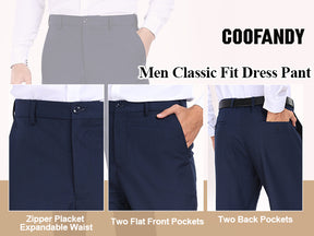 COOFANDY Mens Dress Pants Expandable Waist Wrinkle Free Suit Pants Flat Front Casual Dress Slacks