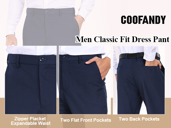 COOFANDY Mens Dress Pants Expandable Waist Wrinkle Free Suit Pants Flat Front Casual Dress Slacks