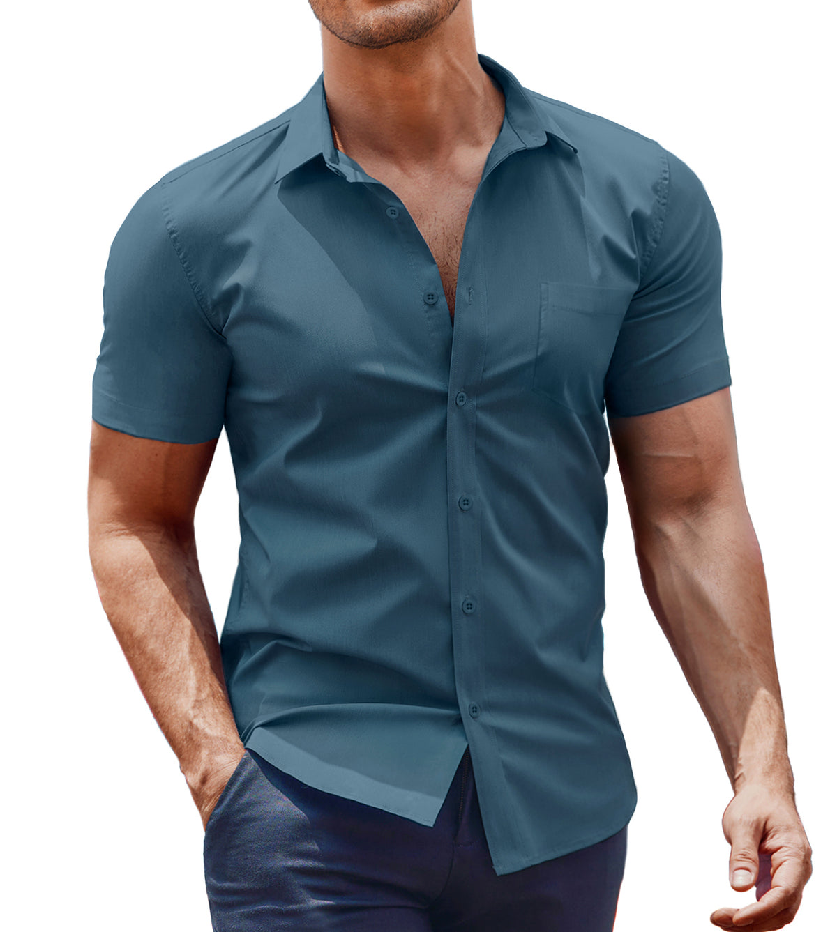 COOFANDY Men's Muscle Fit Dress Shirt Short Sleeve Button Down Shirts with Pocket