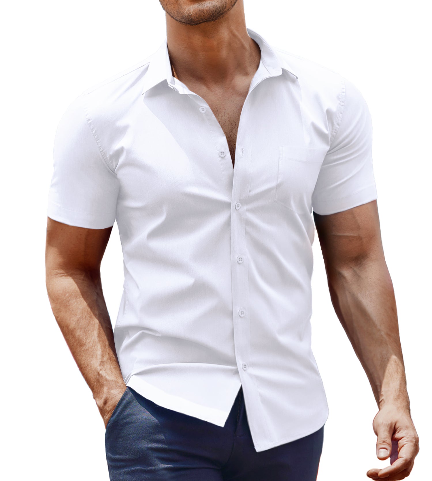 COOFANDY Men's Muscle Fit Dress Shirt Short Sleeve Button Down Shirts with Pocket