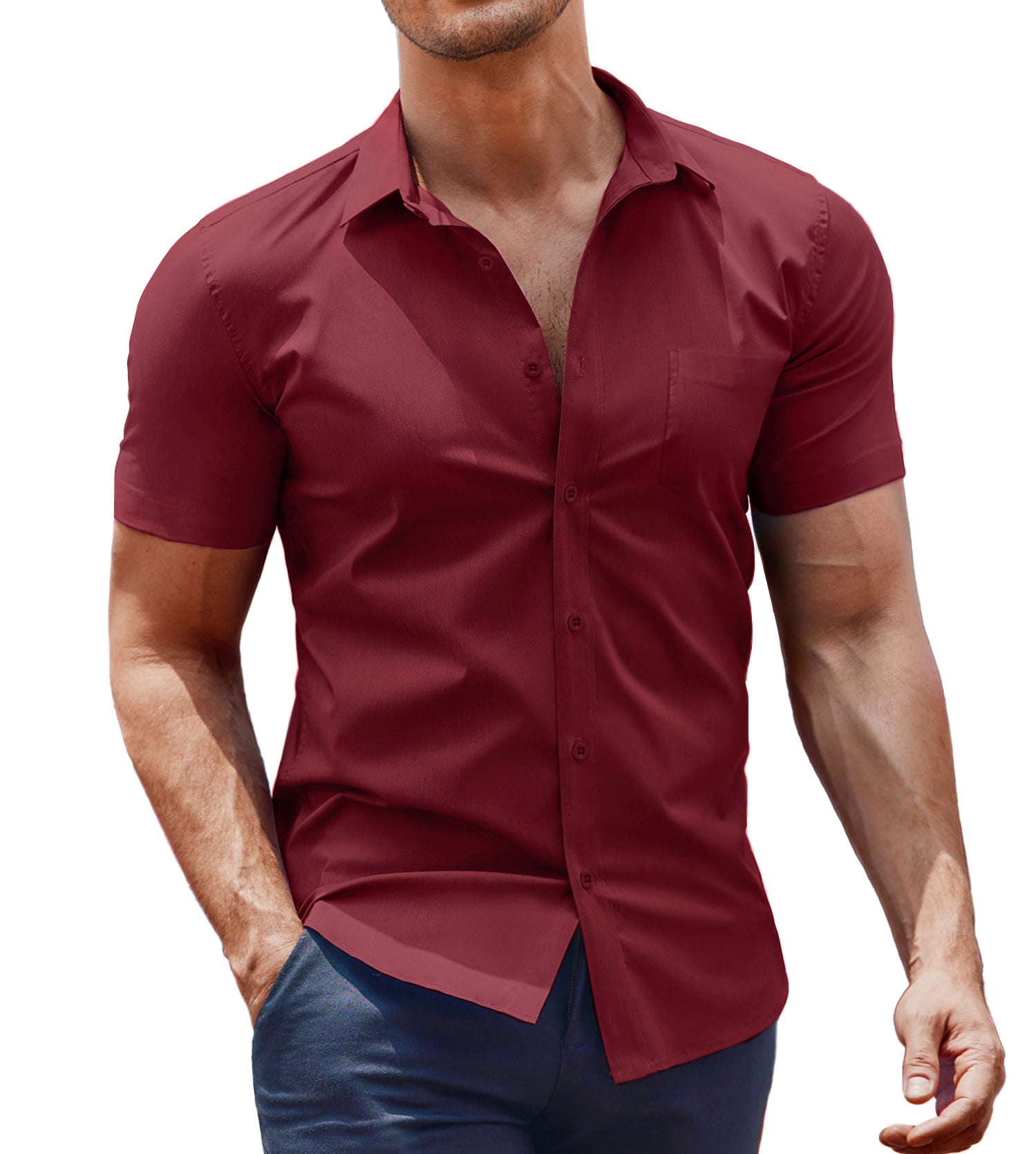COOFANDY Men's Muscle Fit Dress Shirt Short Sleeve Button Down Shirts with Pocket