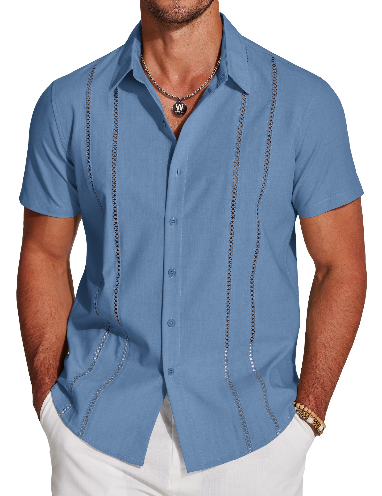 COOFANDY Men's Cuban Guayabera Short Sleeve Button Down Casual Summer Beach Linen Shirts