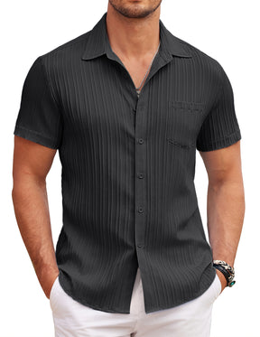COOFANDY Men's Casual Button Down Shirts Short Sleeve Textured Summer Beach Shirt with Pocket