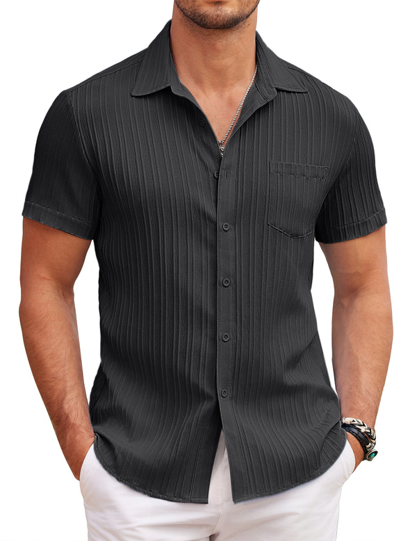 COOFANDY Men's Casual Button Down Shirts Short Sleeve Textured Summer Beach Shirt with Pocket