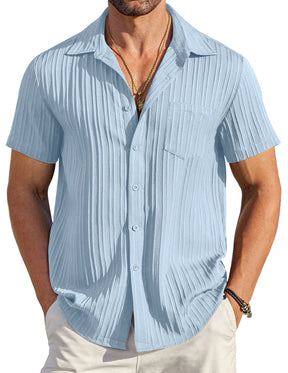 COOFANDY Men's Casual Button Down Shirts Short Sleeve Textured Summer Beach Shirt with Pocket